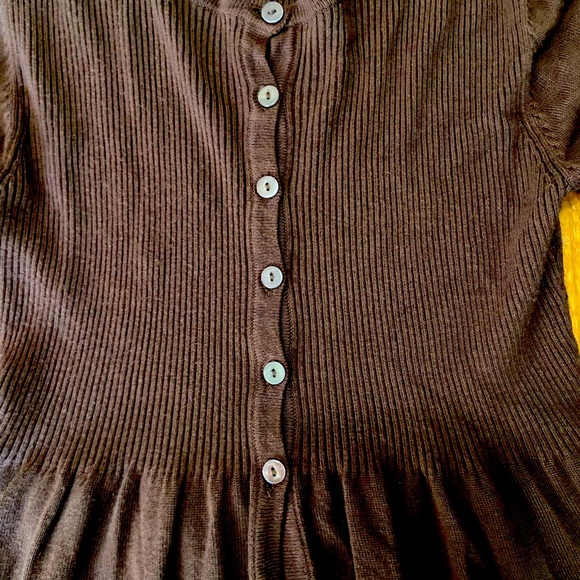 Sophie Max Sweet Chocolate Brown Stretch Button Up Sweater, Fun Sleeves, Sz Sml - Picture 2 of 9